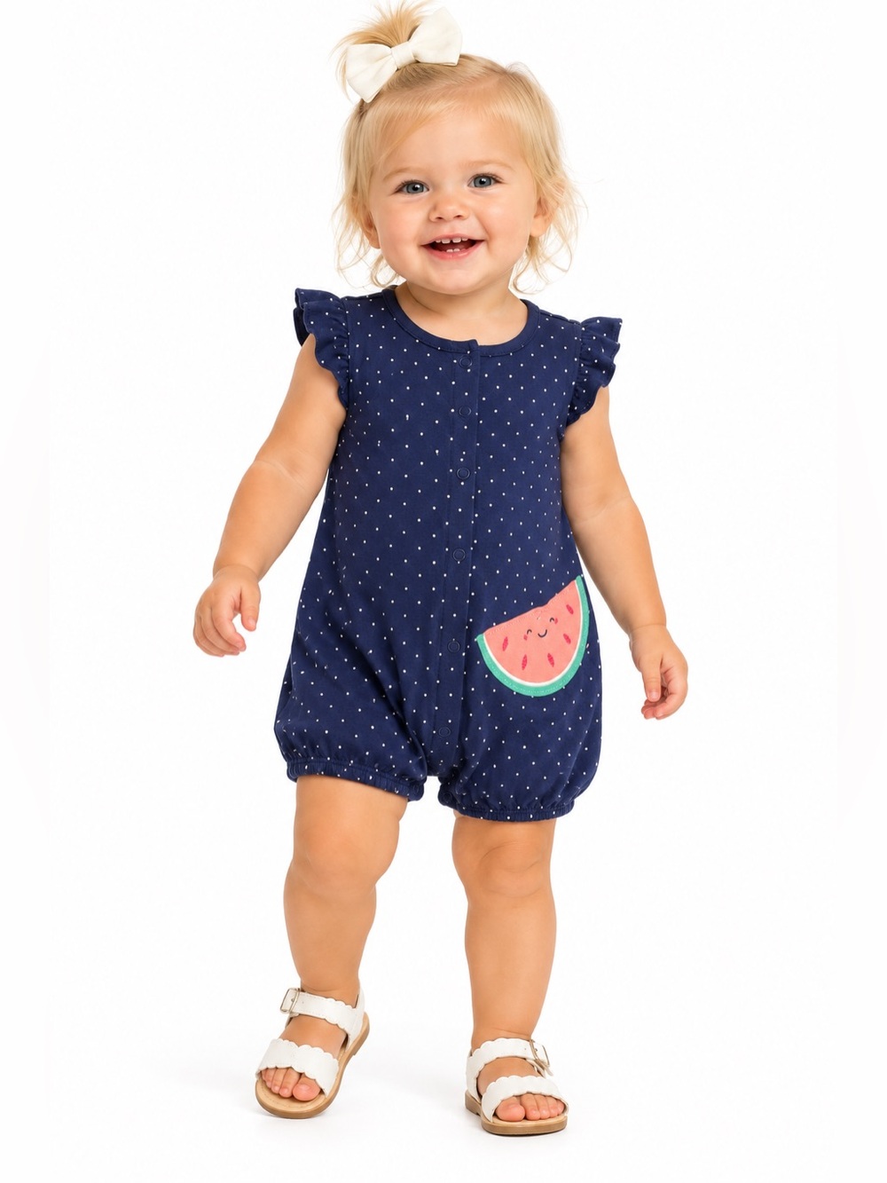 Carter’s Baby Girl Watermelon Polka Dot Romper Navy | NWT Size 18M